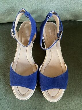 Lands' End Navy Suede Espadrille Wedge Sandals